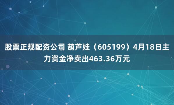 股票正规配资公司 葫芦娃（605199）4月18日主力资金净卖出463.36万元