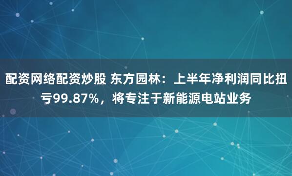 配资网络配资炒股 东方园林：上半年净利润同比扭亏99.87%，将专注于新能源电站业务